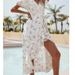 Floral Wrap Dress in Cream